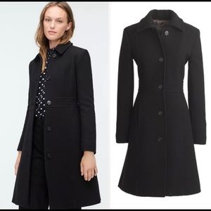 New $398 J Crew Lady Day Coat Black Italian Cloth Wool Thinsulate 12 NWT